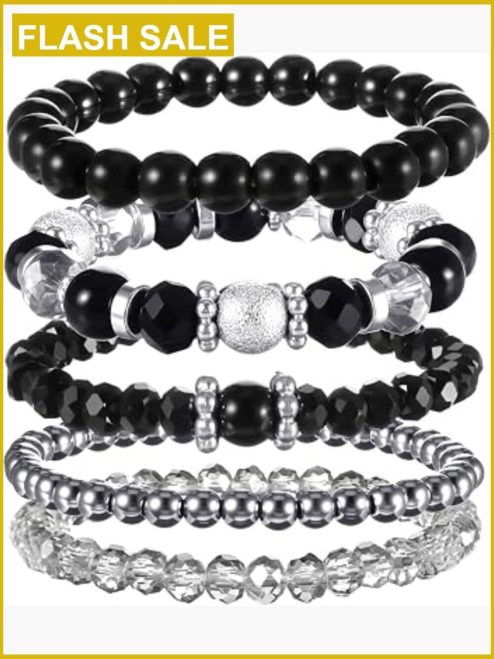 5 Stretch Beaded Bracelets Boho Stackable Jewelry Set